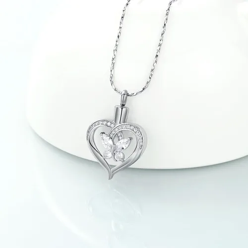 Miniatura 4 de Imrsanl Collares de urna de mariposa para mujeres y niñas, joyería de cremación con piedra natal, colgante para cenizas humanas, medallón