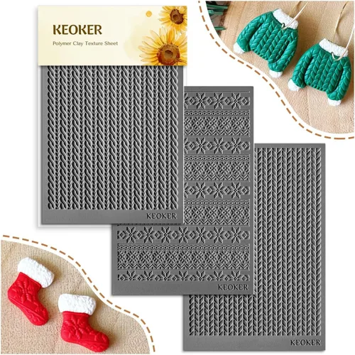 Miniatura 7 de Keoker Hoja de textura de arcilla polimérica para Navidad, tapete de textura de arcilla navideña para hacer aretes, joyas, herramientas de aretes