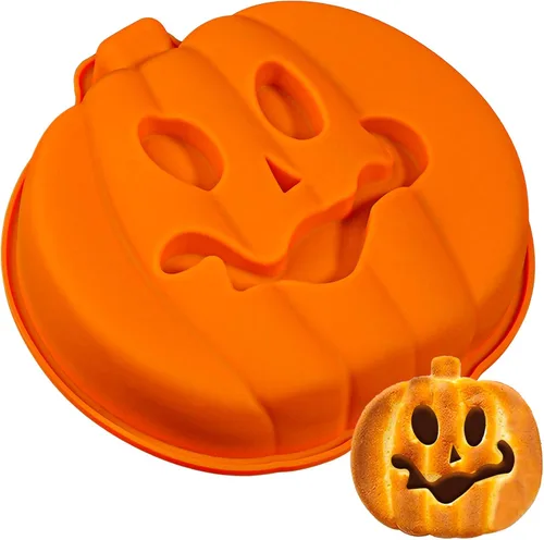 Webake Molde para Pastel de Calabaza de 8 Pulgadas de Silicona Molde Jack-O-Lantern Molde para Pastel con Forma de Calabaza 3D Grande, Molde para
