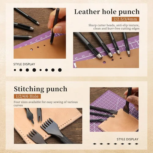 Miniatura 6 de SHWAKK Herramientas de trabajo de cuero, kit de herramientas de cuero todo en uno, kit completo de LeatherCraft con bolsa de almacenamiento