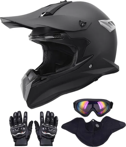 OUMURS Casco de motocross para adultos con gafas, guantes y máscara, casco de motocross ATV unisex para adultos, hombres y mujeres, visera solar