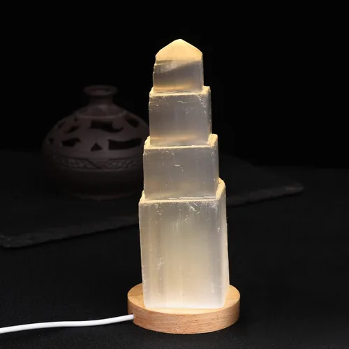 Miniatura 9 de JIC Gem Lámpara de selenita USB con forma de hongo blanco, pequeña lámpara de cristal de selenita de 3,1 pulgadas con base de soporte de luz