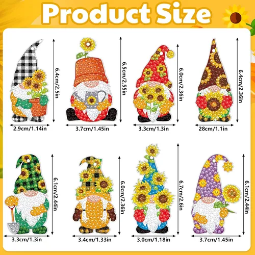 Miniatura 3 de Outus Kit de 24 llaveros de dibujo de gnomos de diamante de doble cara 5D para diamantes de granja para manualidades, llavero artístico