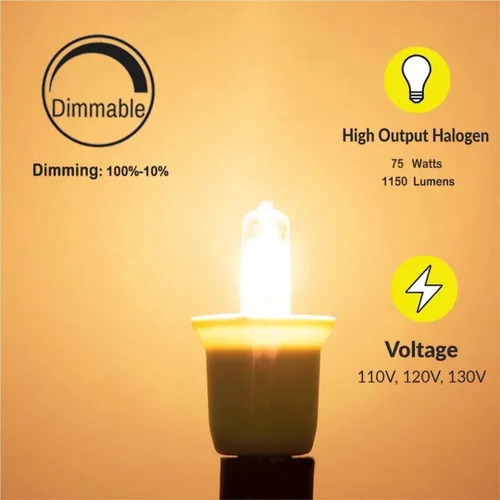Miniatura 4 de VINACO Bombilla E11, bombillas halógenas JDE11 de 120 V 75 W, base de mini candelabro T4, alto rendimiento 1150 lm, blanco cálido 2700 K, regulable