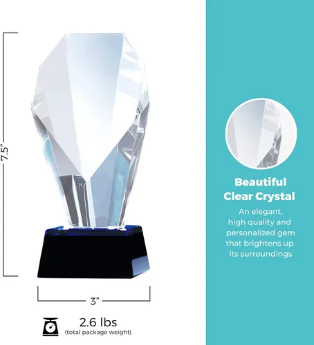 Miniatura 4 de Baudville Trofeo de cristal grabado con acento azul – Pequeño – Grabado personalizado de hasta tres líneas y selección de versos preescritos – Viene