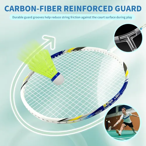 Miniatura 7 de Senston Carbon Fiber Composite Badminton Rackets Set of 2 – Lightweight Racquets for Beginners, Casual Outdoor Play & Family Fun, with Shuttlecocks