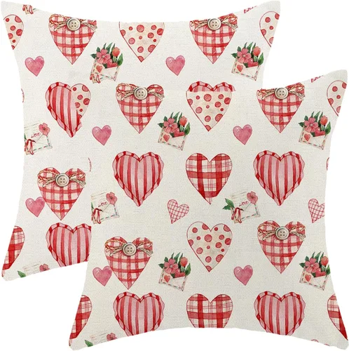 Miniatura 10 de Juego de 2 fundas de almohada para el día de San Valentín de 16 x 16 pulgadas, fundas de almohada rosas con corazón de amor, San Valentín, boda, día