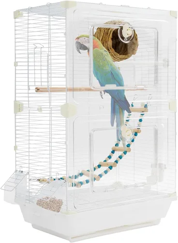 Miniatura 12 de Jaula para pájaros de hierro forjado de 2 puertas con techo y asas, jaula de loro de 28 pulgadas de alto, jaula de vuelo para pájaros y mascotas