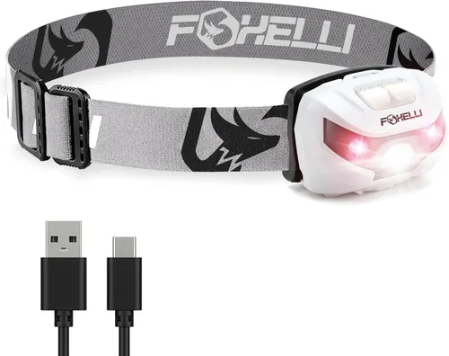 Miniatura 13 de Foxelli Faro LED recargable USB-C – Lámpara de cabeza súper brillante y ligera para correr, acampar, senderismo y trabajo – Ajuste cómodo para Rosa