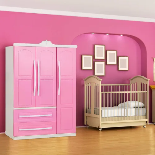 Miniatura 5 de Armario de muñecas, armario de muebles, organizador de ropa para muñecas, armario abierto para casa de muñecas con 20 perchas de plástico rosa
