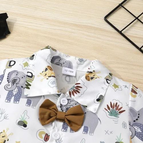 Miniatura 4 de JEELLIGULAR Conjunto de ropa de verano para bebé niño de manga corta con botones y pantalones cortos, trajes casuales para caballeros de 1 a 6 años