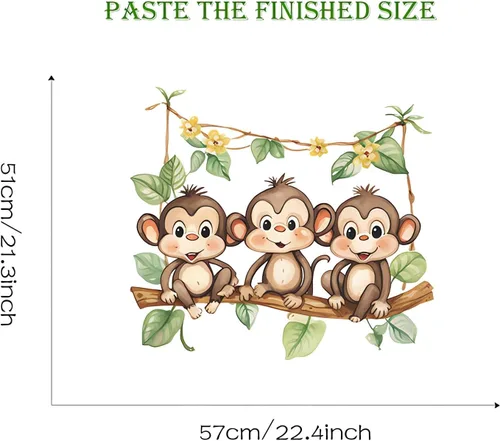 Miniatura 6 de Calcomanías de pared con diseño de mono, diseño de animales de dibujos animados de sacinora removibles para niños, guardería, sala de estar