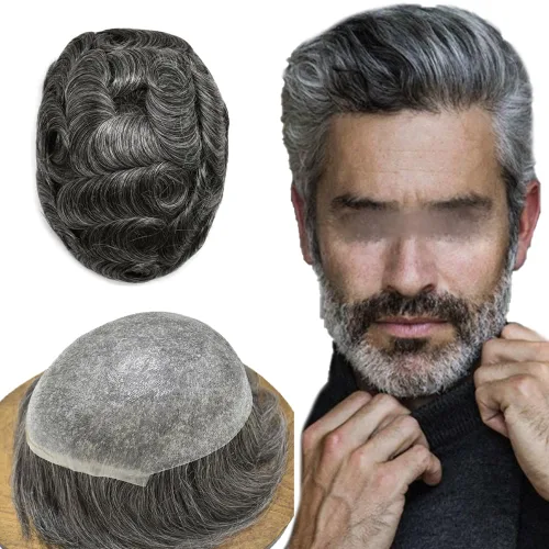 Miniatura 93 de Tupé para hombre, extensiones de cabello humano Remy para hombre, piel fina, 0.002 in, sistema de reemplazo de cabello con bucle en V para hombres