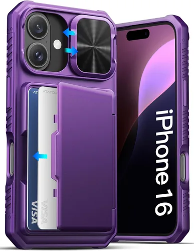Miniatura 19 de ATATOO Funda para iPhone 17, tarjetero integrado (almacena 3-5 tarjetas) y funda para cámara deslizante y bloqueo RFID, protección de grado militar