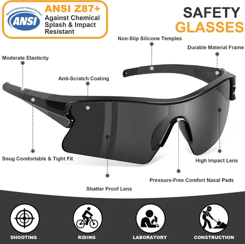 Miniatura 3 de Gafas de seguridad con protección UV para hombres, antiarañazos, conformes a ANSI z87+, gafas protectoras de goma antideslizante con patillas