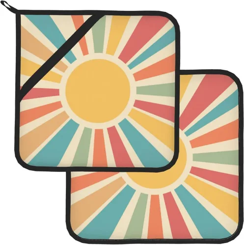 Agarraderas bohemias para cocina, soportes retro de los años 70 con bolsillos, almohadillas calientes cuadradas para cocina, cocina, hornear, Boho