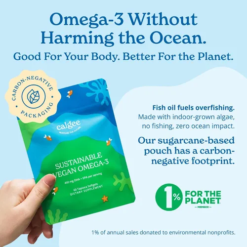 Miniatura 5 de Calgee Suplemento de algas Omega 3, 450 mg de DHA y EPA, sin carragenano y sin sorbitol, cápsulas blandas veganas, probadas por terceros