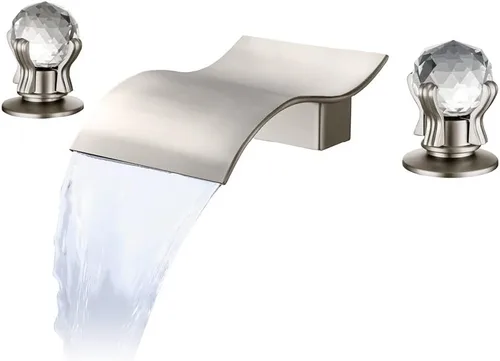Miniatura 11 de Grifo de lavabo de baño generalizado con perilla de cristal, 3 agujeros, cascada, grifo de baño de 8 pulgadas, grifo mezclador de lavabo de montaje
