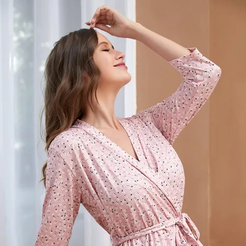 Miniatura 5 de RWRWMOONPUT Mami Robe para maternidad y bebé, juego de bata a juego para mamá y manta receptora, color rosa