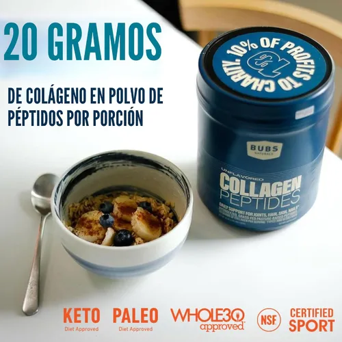 Miniatura 3 de BUBS Naturals Péptidos de colágeno en polvo, colágeno para mujeres y hombres, péptidos hidrolizados, sin sabor, obtenido de ganado alimentado