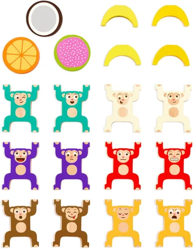 Miniatura 8 de Juguete de monos apilables de madera para niños pequeños - Anillos entrelazados coloridos - Desarrolla habilidades motoras finas y mano