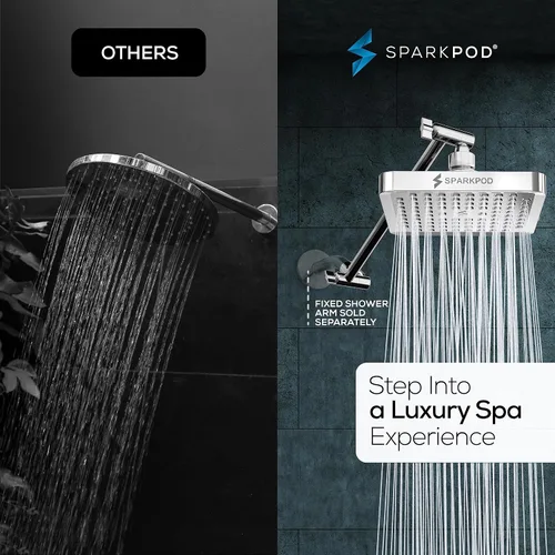 Miniatura 2 de SparkPod Cabezal de ducha tipo lluvia cuadrado con brazo de extensión, cabezal de ducha de altura ajustable con rendimiento de alta presión, fácil
