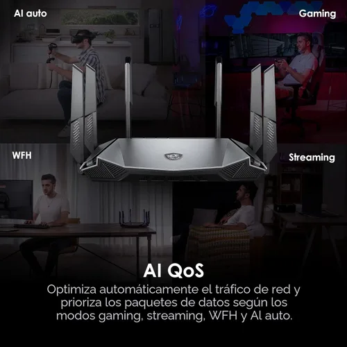 Miniatura 3 de MSI Radix AXE6600 WiFi 6E Router de Juego Tri-Band, AI QoS, RGB, procesador Quad-Core de 1.8GHz, MU-MIMO, inalámbrico Gigabit de tres bandas, 8