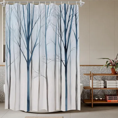 Miniatura 7 de TheBlackSpot Juego de cortinas de ducha de bosque rústico de granja, diseño botánico abstracto, abedul, naturaleza, juego de cortinas de baño