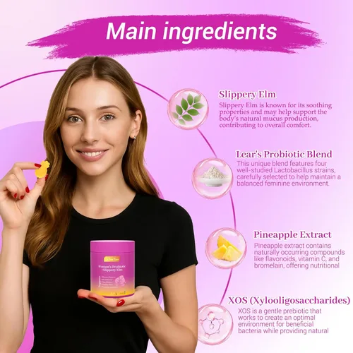 Miniatura 3 de Her Juicy Gomitas de Probióticos Femeninos para Mujeres con Olmo Resbaladizo, Prebióticos y Lactobacillus - para Equilibrio del pH y Salud