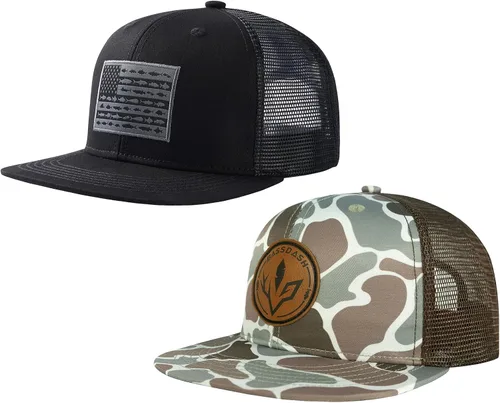 Miniatura 25 de BASSDASH Paquete de 2 gorras de camionero de ala plana con parte trasera de malla ajustable para hombres y mujeres para pesca y caza