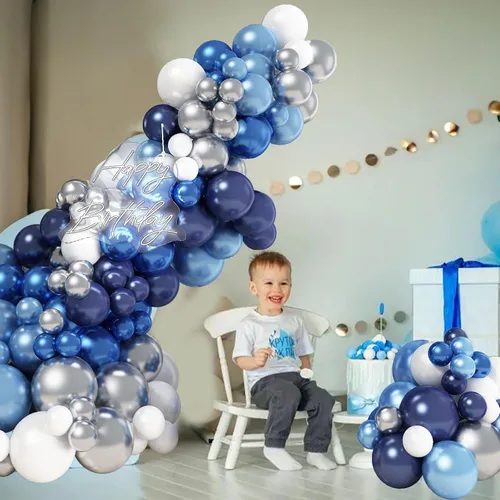 Miniatura 3 de Kit de Arco de Globos Azul Blanco Plateado, Guirnalda de Globos Azul Marino Plateado Blanco con Globos Metálicos Azul Oscuro Azul Claro Plateados
