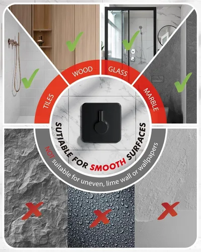 Miniatura 7 de Ganchos adhesivos resistentes de 30 lb (máx) de capacidad, juego de 5 ganchos de pared de acero inoxidable sin daños para colgar abrigos, sombreros