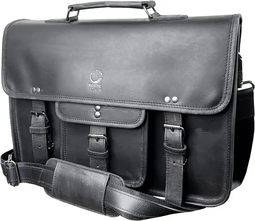 RUSTIC TOWN Bolso bandolera de cuero para hombre – Maletín de cuero de grano completo para laptop, bolsa de viaje cruzada de oficina