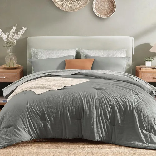 Miniatura 19 de Monbix Juego de Edredón de Tamaño Completo - 7 Piezas Verde Oliva Prelavado Ropa de Cama en una Bolsa Juegos de Ropa de Cama Completos