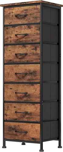 Miniatura 10 de Fixwal Cómoda negra alta y delgada para dormitorio, organizador de almacenamiento estrecho con 7 cajones de tela, muebles de mesita de noche