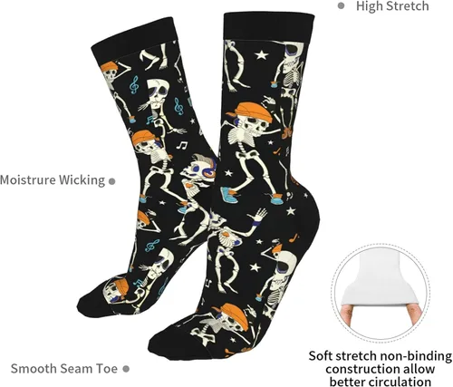 Miniatura 6 de Calcetines de compresión para mujer, Halloween Calabaza Bat Star Funny Crazy Calcetines para hombre Novedad Crew Calcetines Regalo, Esqueleto
