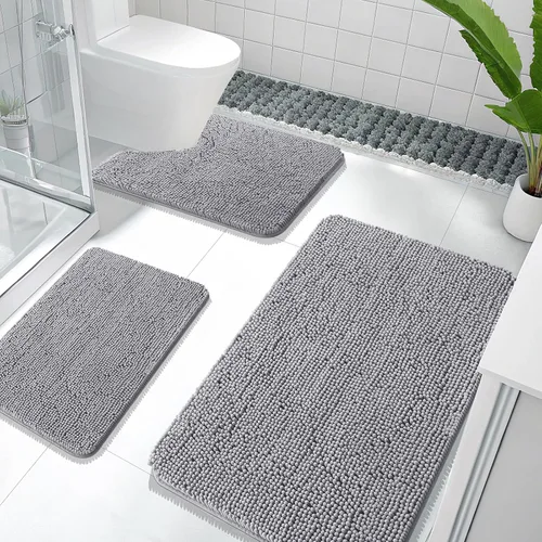 Miniatura 110 de OLANLY Juego de Alfombras de Baño de 3 Piezas, Tapetes de Baño de Chenilla Suave y Absorbente y Alfombra de Contorno en Forma de U para Inodoro