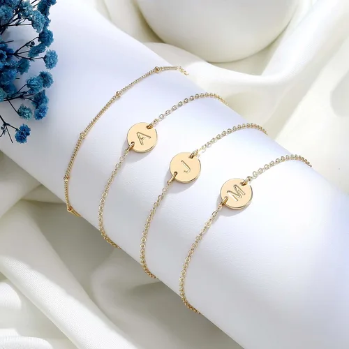 Miniatura 6 de MONOZO - Pulseras con iniciales para mujeres y niñas, delicadas con cuentas de oro de 14 quilates, personalizadas, 26 letras del alfabeto