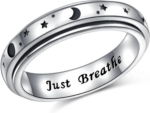 Miniatura 10 de Ladytree Anillos giratorios de plata de ley 925 para aliviar la ansiedad, el estrés y el aburrimiento, para TDAH y autismo, chapado en platino, Loto