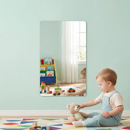 Miniatura 5 de iCAGY Lámina de espejo autoadhesiva de acrílico para pared, plástico sin vidrio, azulejos de espejo de seguridad para niños, rectángulo de pared, 6