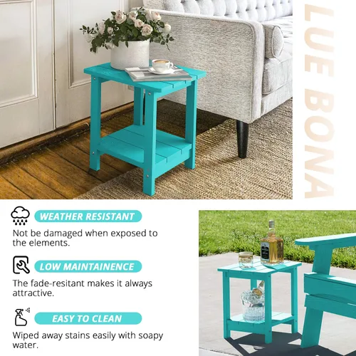 Miniatura 7 de LUE BONA - Mesa auxiliar de exterior Adirondack, mesa auxiliar de patio de 2 niveles Aruba Blue HDPS, mesa auxiliar resistente a la intemperie, mesa