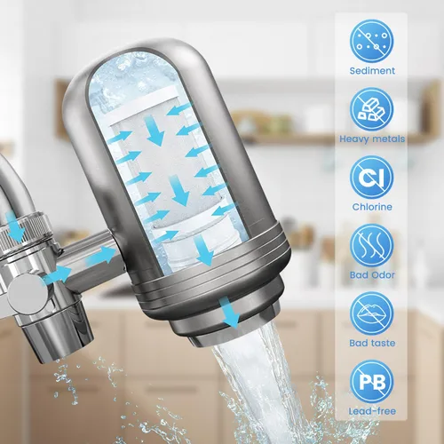 Miniatura 6 de Vortopt Filtro de agua para grifo para fregadero, flujo rápido, sistema de filtración de agua de montaje en grifo de 400 galones para agua