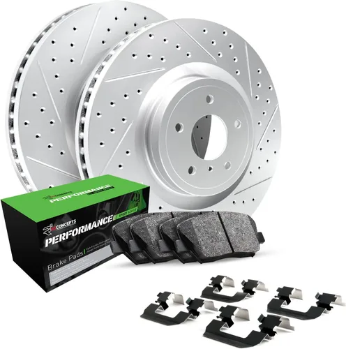 R1 Concepts Frenos traseros y rotores | Hardware incluido | Kit de pastillas de freno y rotores deportivos de rendimiento trasero | Compatible con