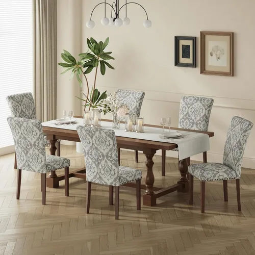 Miniatura 11 de COLAMY Juego de 2 sillas de comedor tapizadas Parsons, sillas de tela para comedor y cocina con detalle de cabeza de clavo y patas de madera