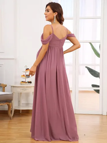 Miniatura 2 de Ever-Pretty Vestido de fiesta formal de maternidad con cuello en V y mangas cortas con tirantes delgados fruncidos 20809-EYUS