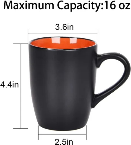 Miniatura 5 de Lifecapido Juego de 6 tazas de café modernas de cerámica negra, capacidad de 16 onzas, perfectas para uso doméstico