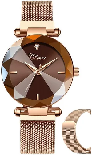 Reloj de mujer a la moda MASTOP. Movimiento de cuarzo japonés. De acero inoxidable. Con correa de malla magnética. Resistente al agua. Color oro rosa
