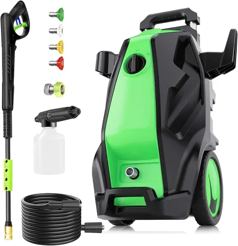 Lavadora a presión eléctrica resistente de 5000PSI 4.0GPM con manguera de extensión de 33 pies, 4 boquillas QC y cañón de espuma de 16.9 fl oz para