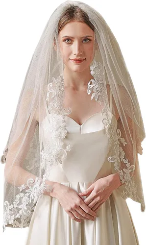 EllieWely 2 T - Velo de novia de tul con purpurina y peine de metal F34
