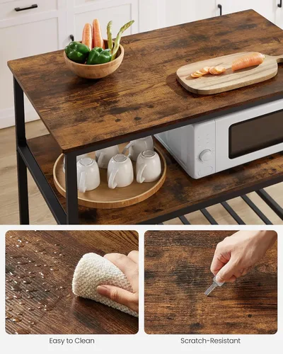 Miniatura 5 de VASAGLE UKKI005B01 - Isla de cocina con 3 estantes, estante de cocina de 39.4 pulgadas de ancho con gran encimera, estructura de acero estable